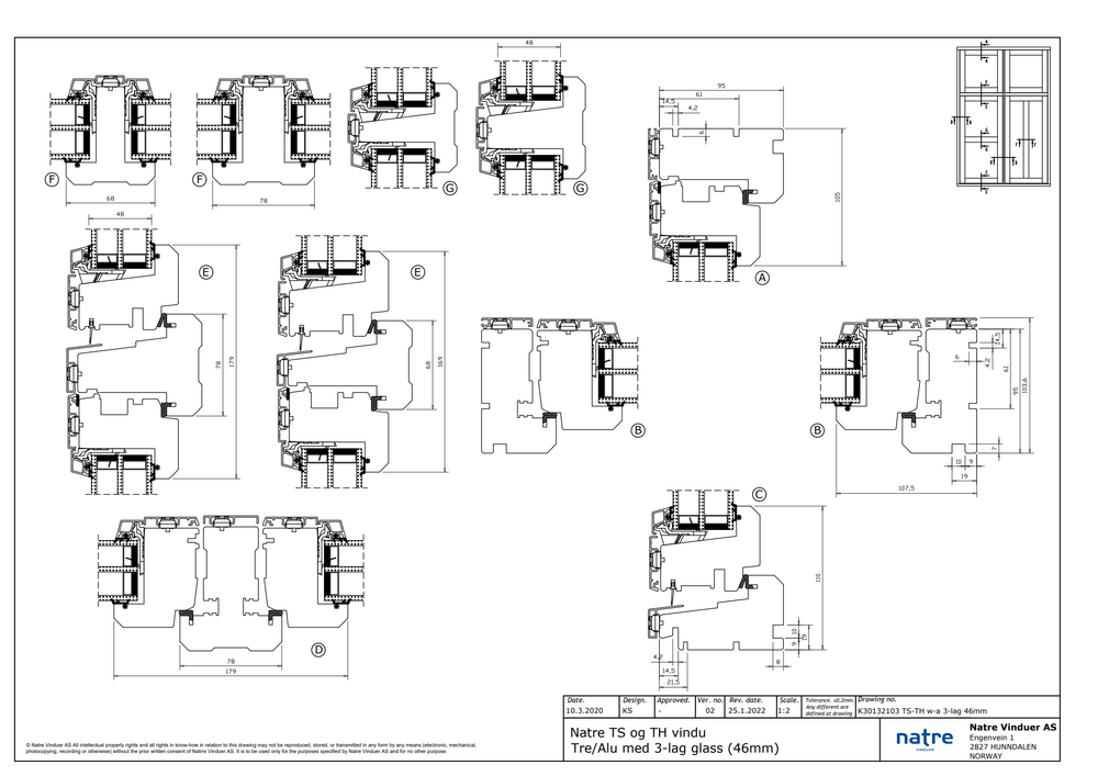 Toppsving/Topphengslet Natre Klassisk tre/alu 3-lag 46mm